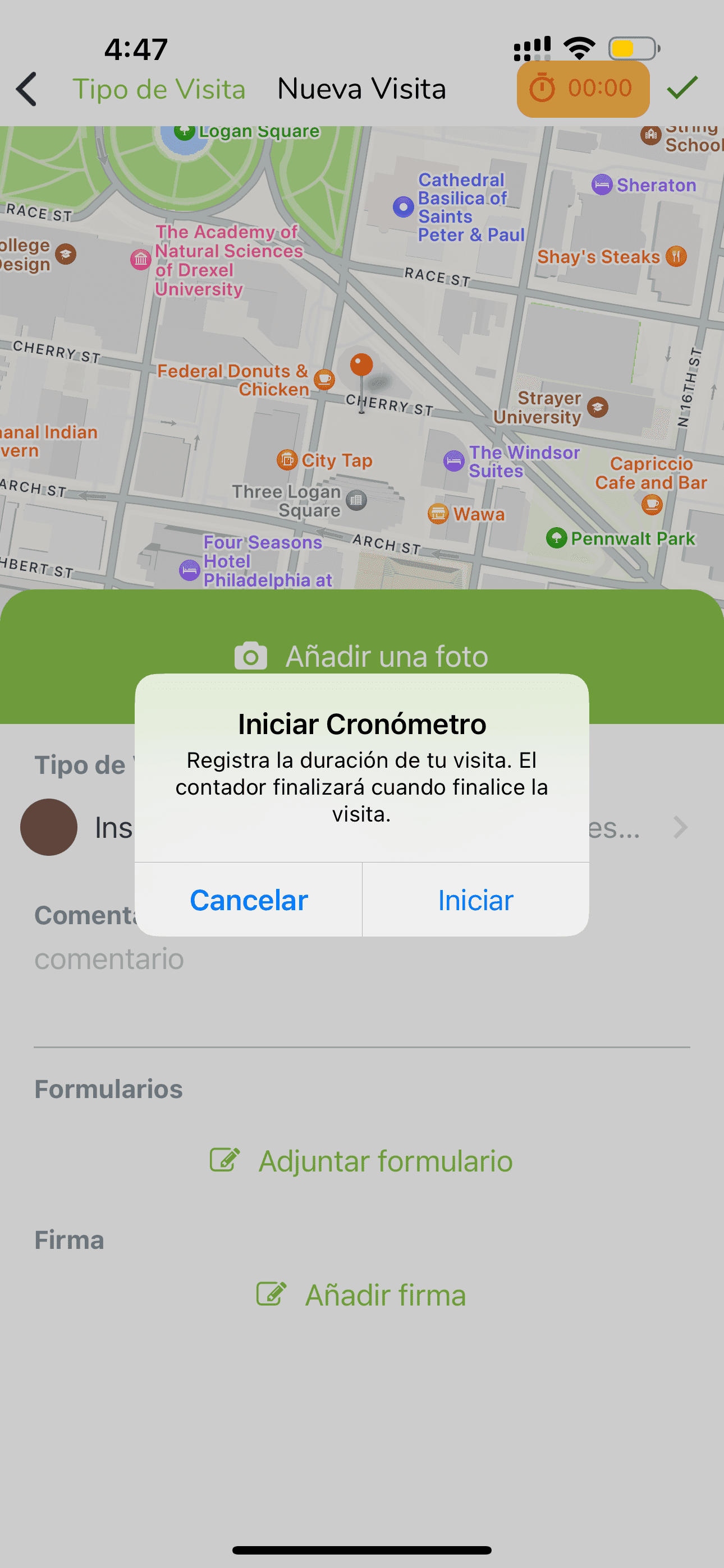 Control de tiempo por visita